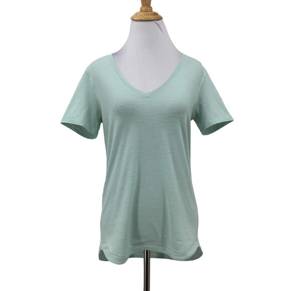 Lululemon Athletic Shirt Womens 8 Mint V Neck Striped Short Sleeve Wicking Top - Picture 1 of 11